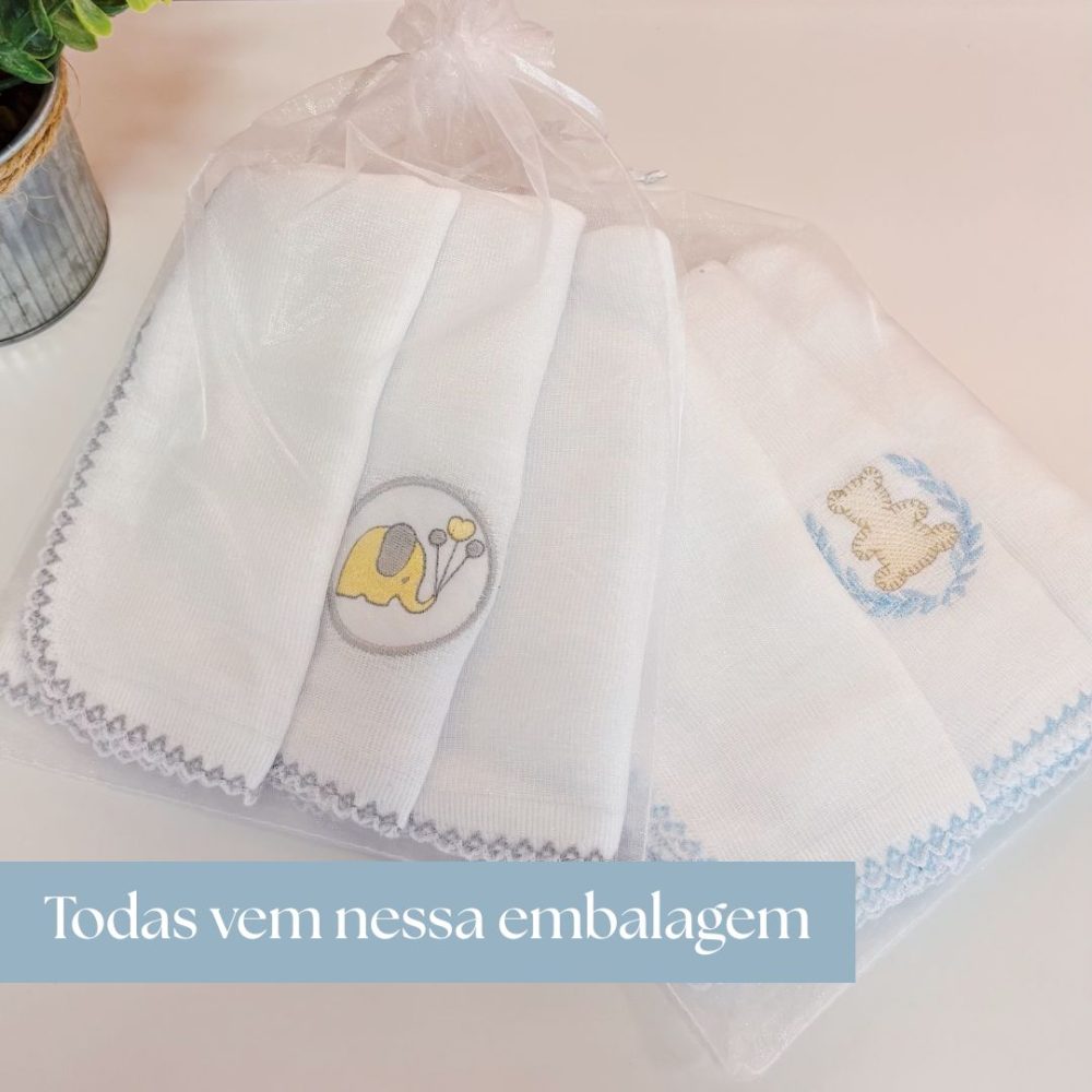Kit Fralda de Boca Premium Bordada - Cereja