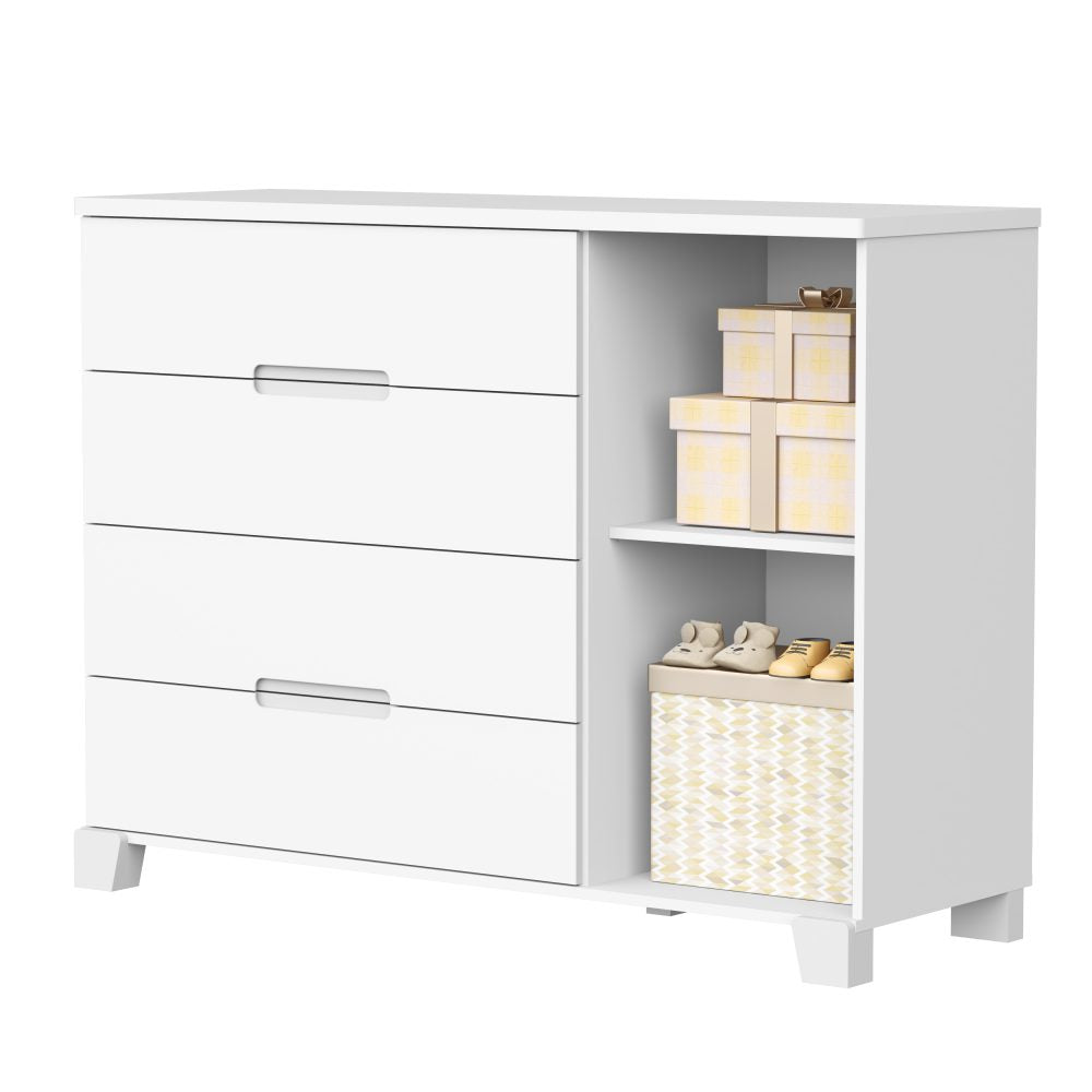 Quarto de Bebê Luna Max Reller | Guarda-Roupa 4 Portas, Cômoda e Berço Evolutivo - Branco Fosco