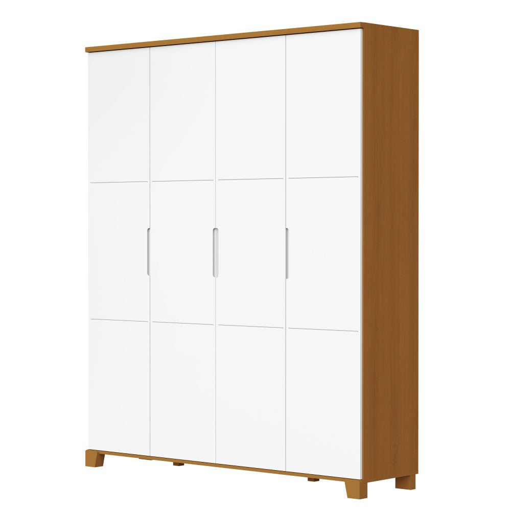 Quarto de Bebê Luna Max Reller | Guarda-Roupa 4 Portas, Cômoda e Berço Evolutivo - Branco Fosco Com Savana