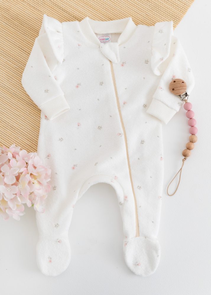 Macacão Bebê Buclê Peluciado com Zíper e Babado - Floral