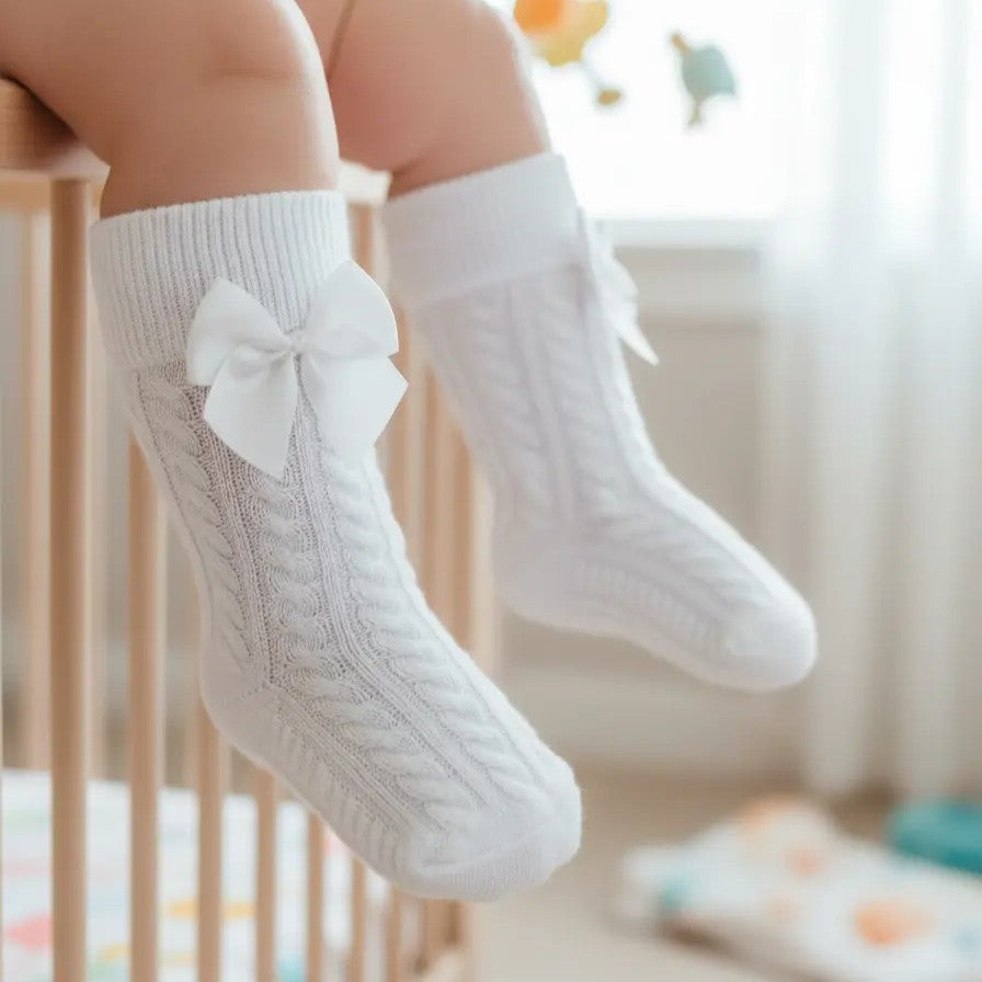 Meia Rikam Bebê RN Cano Longo Com Laço Branco