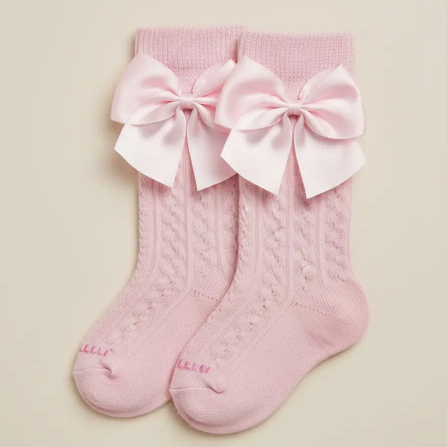 Meia Rikam Bebê RN Cano Longo Com Laço Rosa
