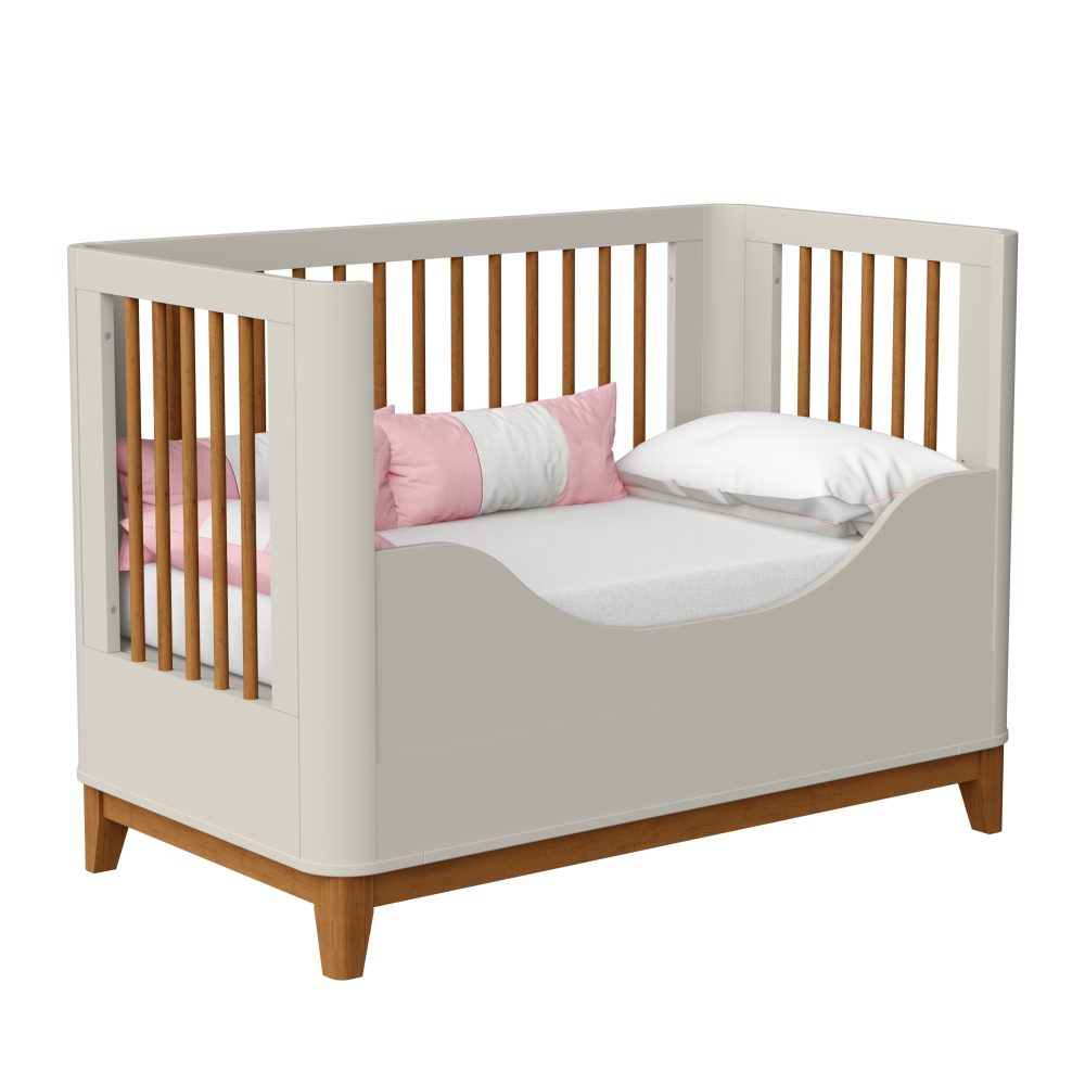 Quarto de Bebê Boom Slim Classic | Guarda-Roupa 3 Portas, Cômoda e Berço Reller - Areia Fosco