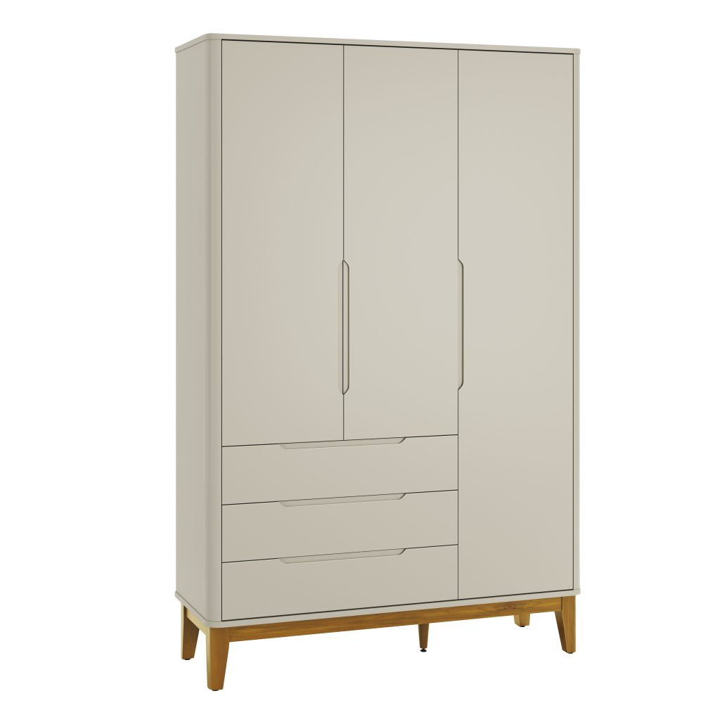 Quarto de Bebê Boom Plus Classic | Guarda-Roupa 3 Portas, Cômoda e Berço Reller - Areia Fosco