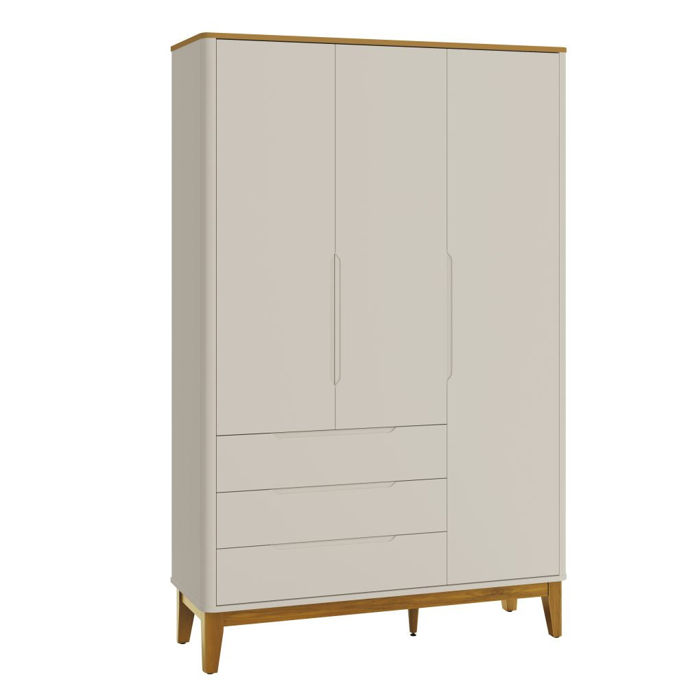 Quarto de Bebê Boom Slim Classic| Guarda-Roupa 3 Portas, Cômoda e Berço Reller - Areia Fosco Com Savana