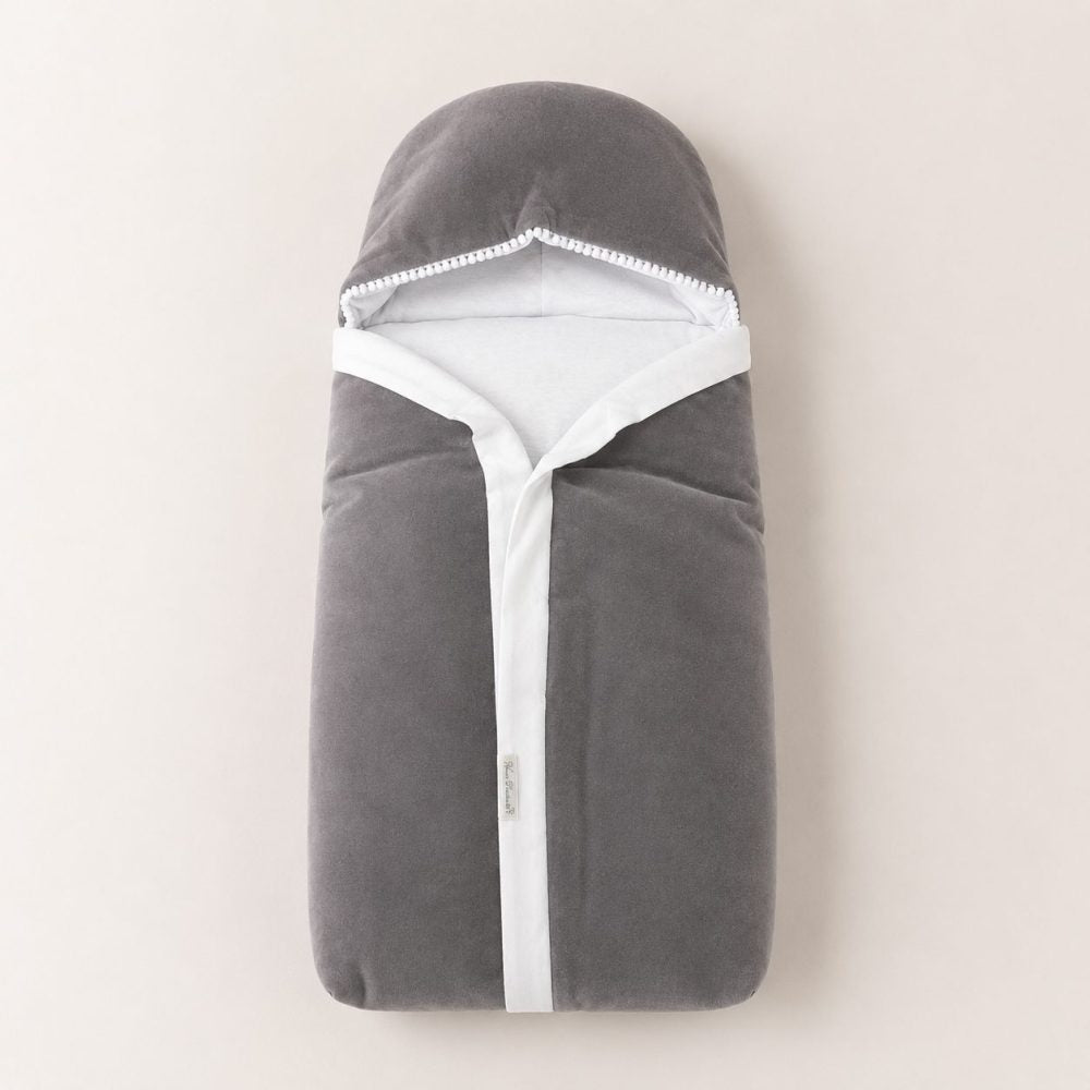 Saco de Dormir em Plush e Algodão Com Capuz - Chumbo