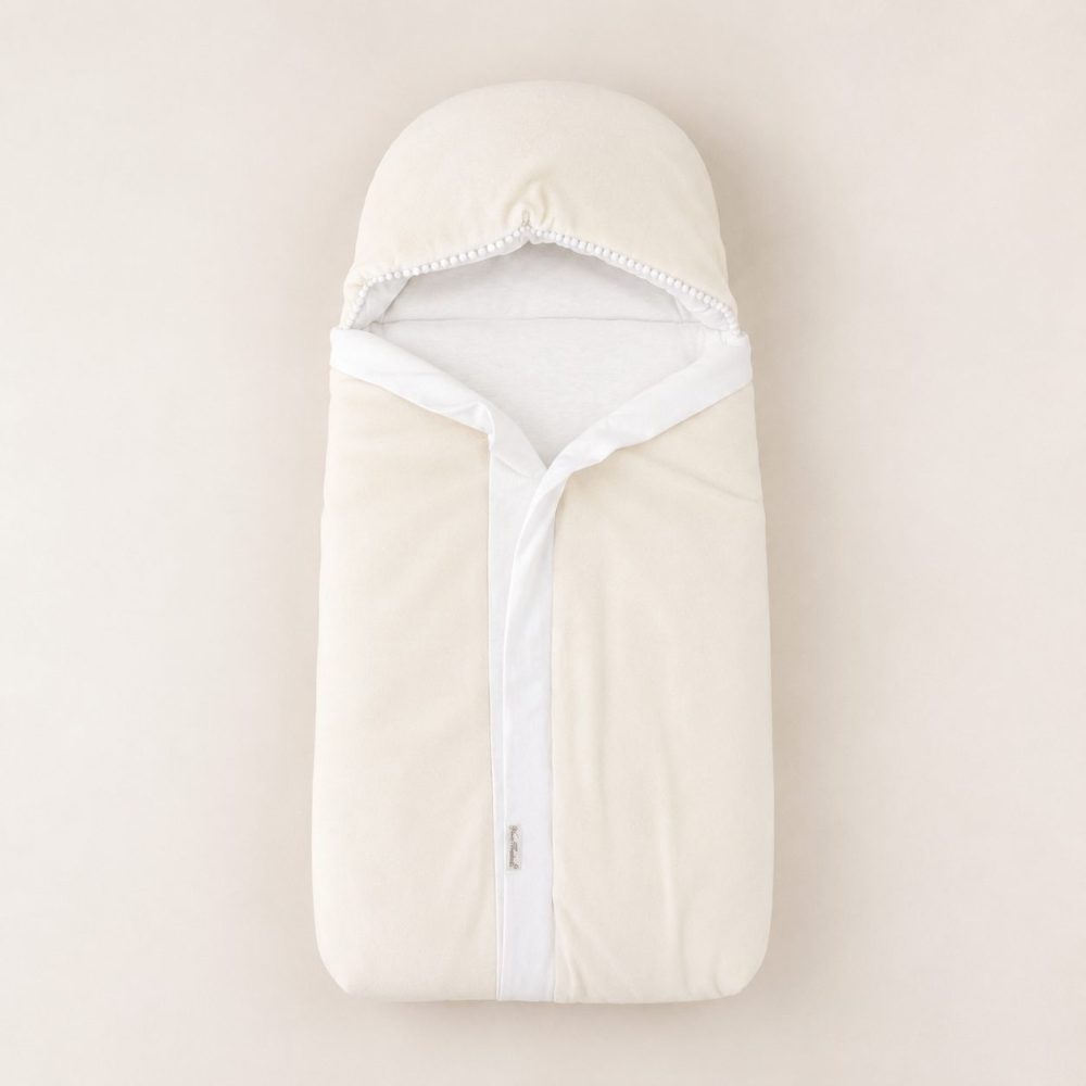 Saco de Dormir em Plush e Algodão Com Capuz - Off White