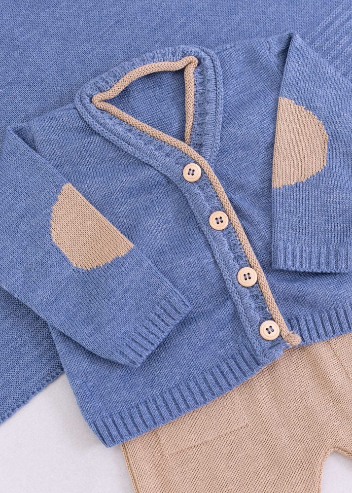 Saída Maternidade Bebê em Tricô Azul Jeans - 5 peças