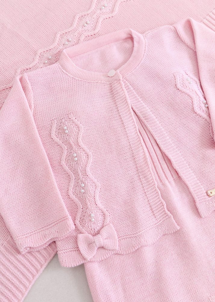 Saída Maternidade Fatima em Tricô Rosa - 5 peças