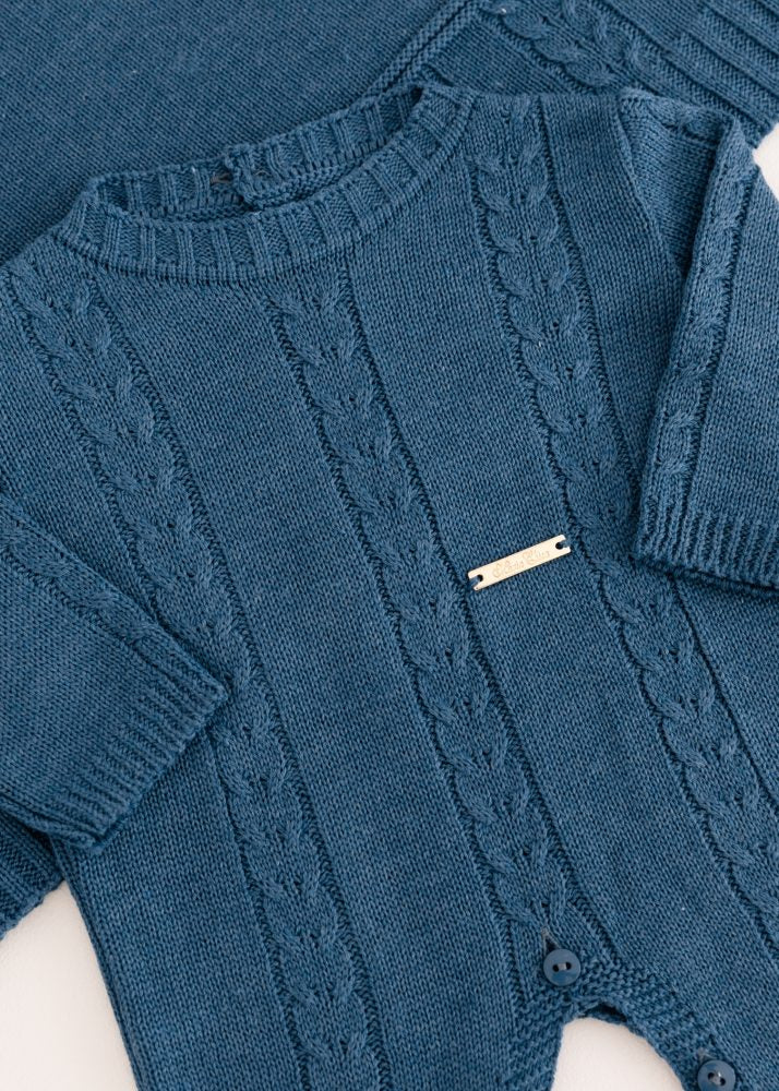 Saída Maternidade Rafa em Tricô Azul Jeans - 4 Peças