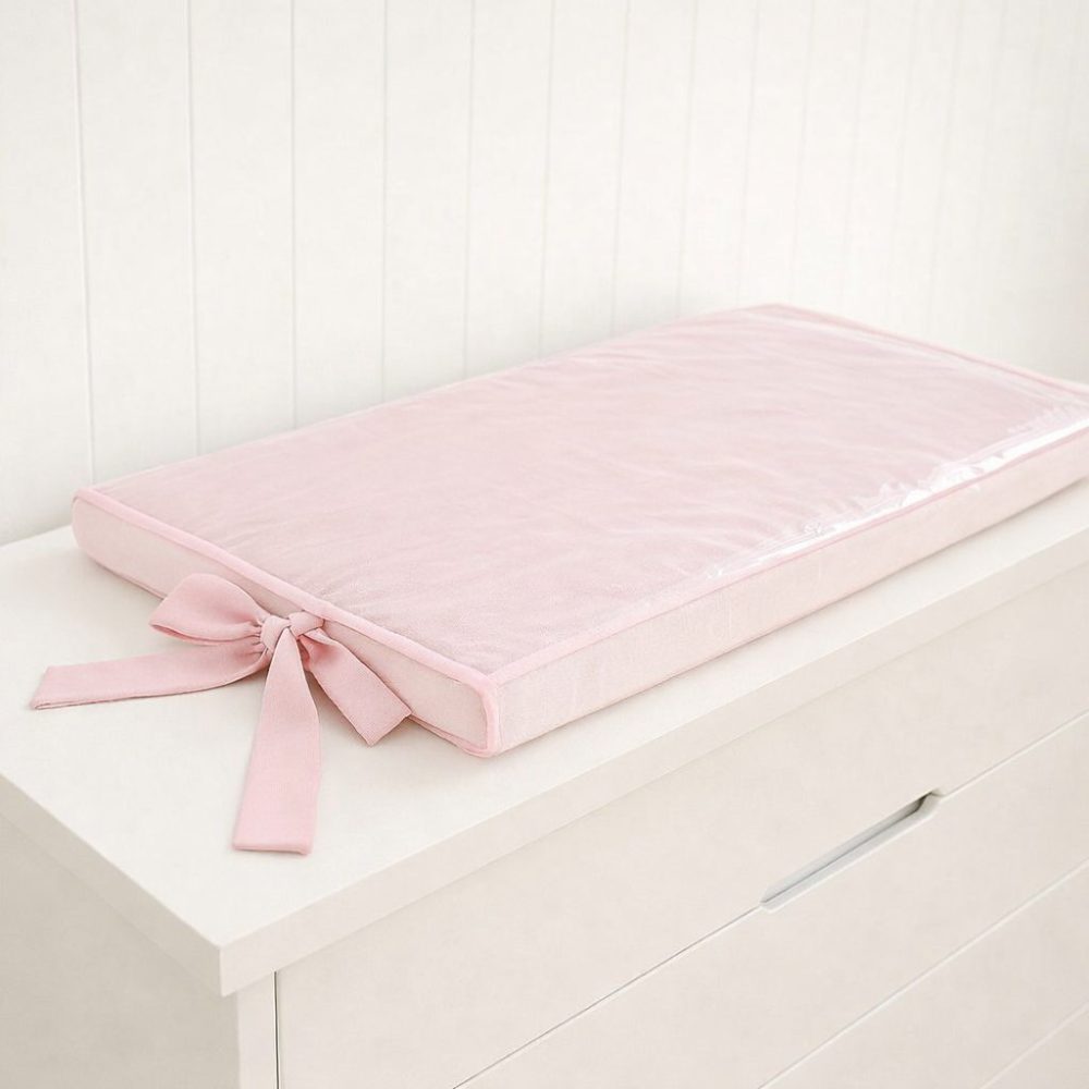 Trocador de Cômoda Impermeável Bebê Com Laço - Rosa Claro
