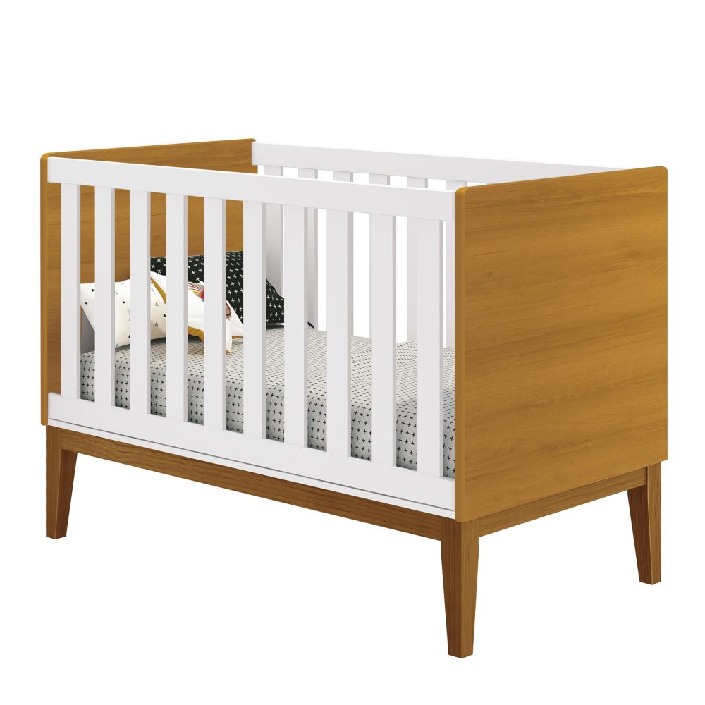 Quarto de Bebê Classic Reller | Guarda-Roupa 3 Portas, Cômoda e Berço - Branco Fosco com Savana