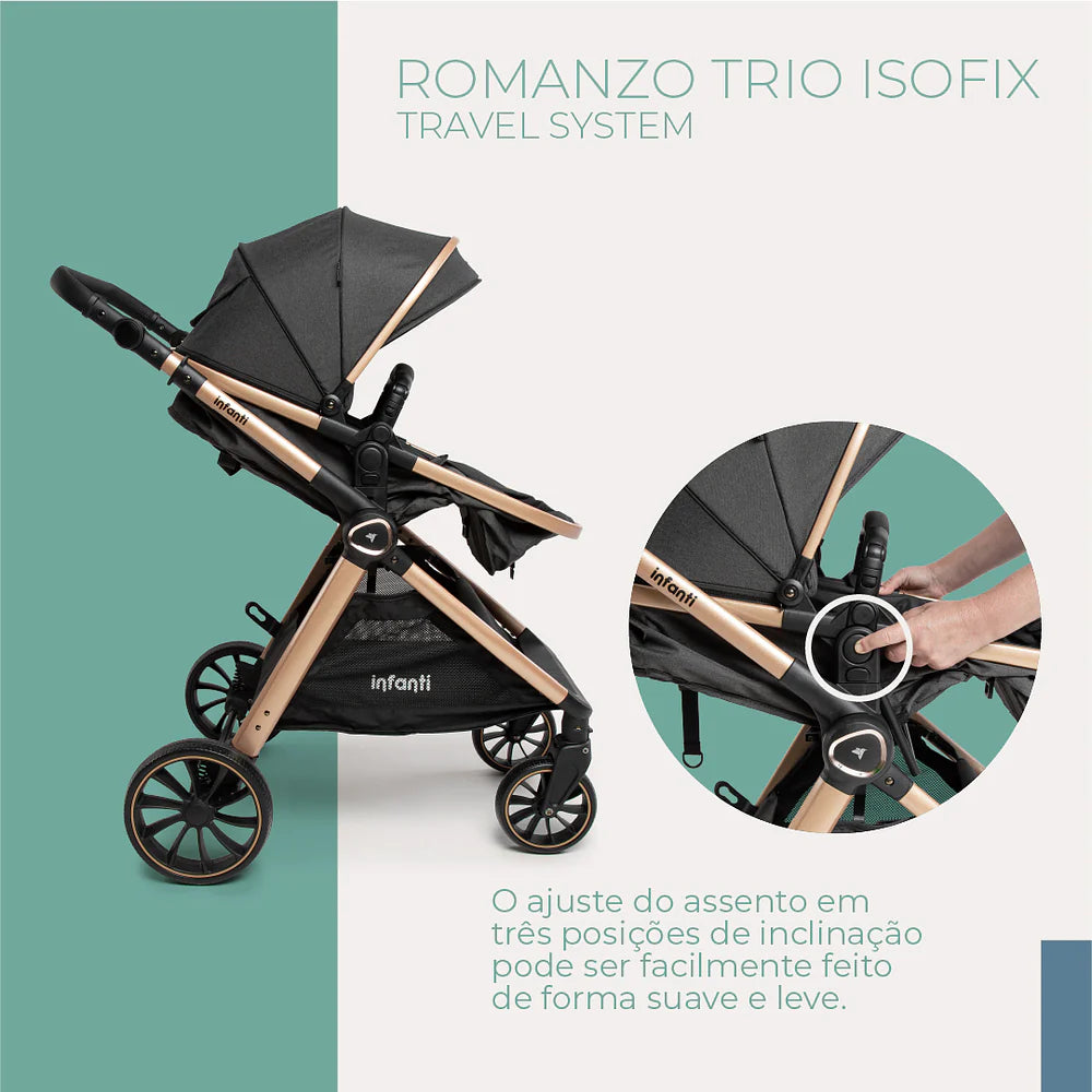 Carrinho Infanti Romanzo Trio Base Isofix Preto Bronze