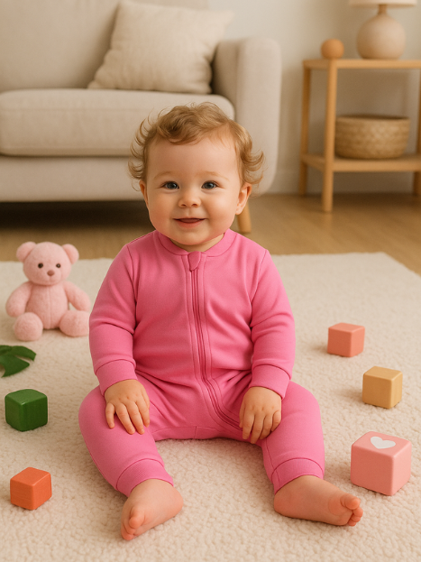 Macacão Bebê Suedine 100% Algodão - Rosa