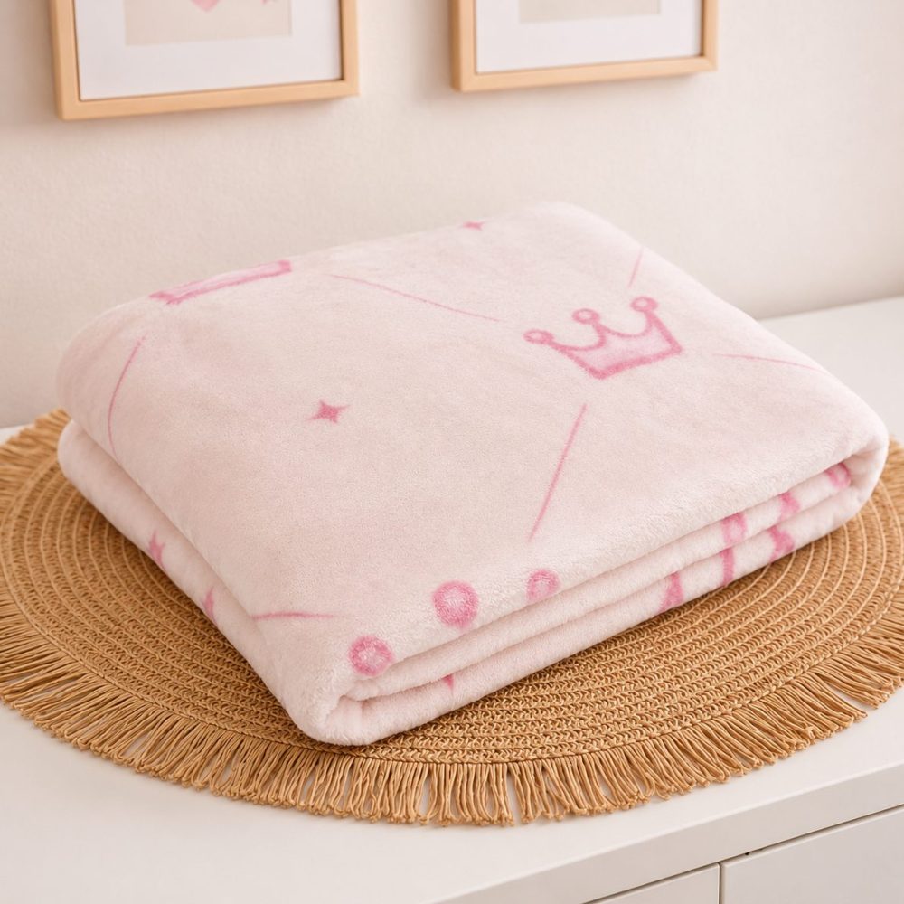 Cobertor Manta Bebê Toque de Seda - Coroa Rosa