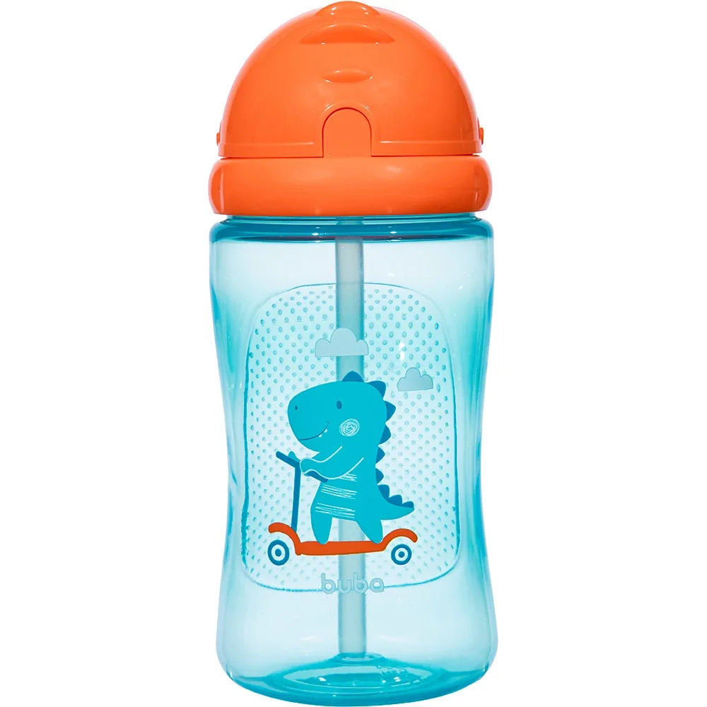 Garrafinha Infantil Buba Com Canudo 400ml - Dino Patinete Azul