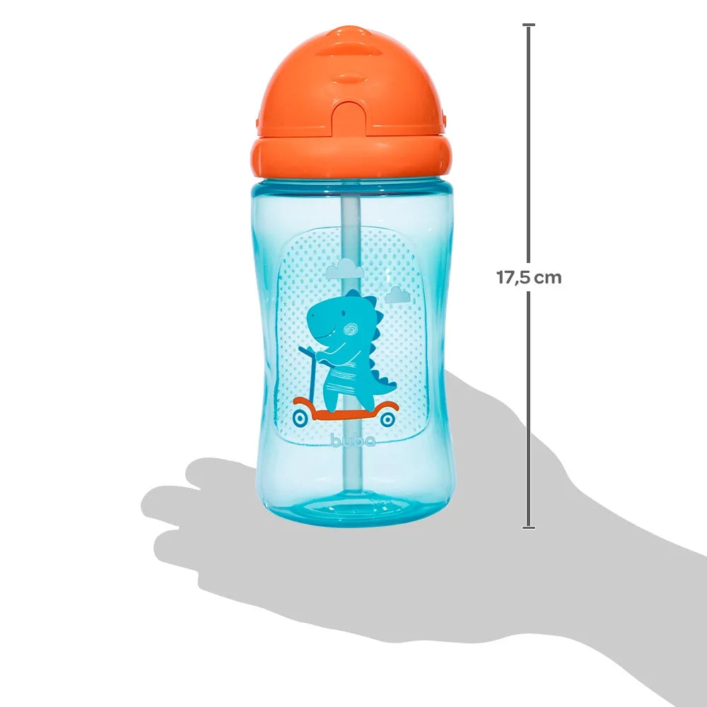 Garrafinha Infantil Buba Com Canudo 400ml - Dino Patinete Azul