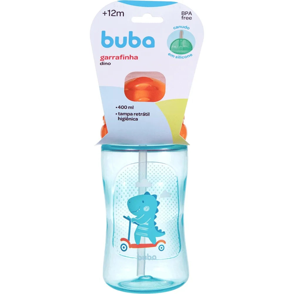 Garrafinha Infantil Buba Com Canudo 400ml - Dino Patinete Azul
