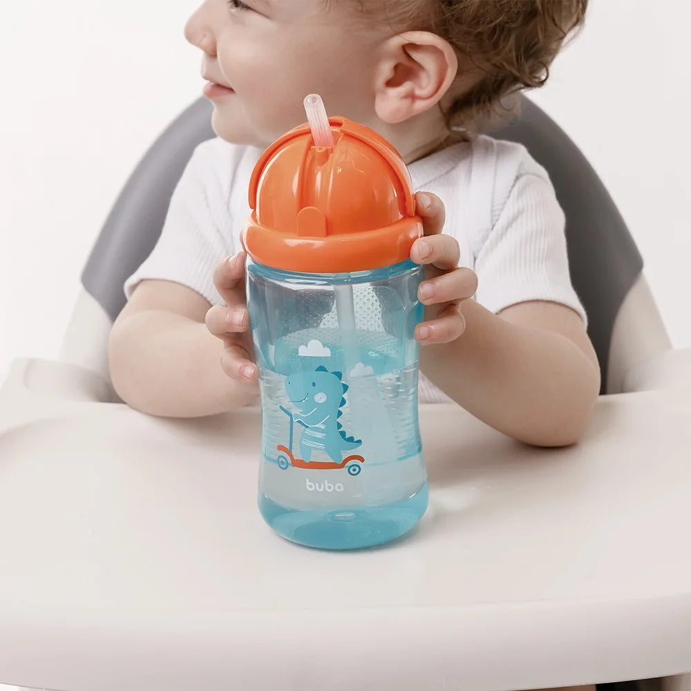 Garrafinha Infantil Buba Com Canudo 400ml - Dino Patinete Azul