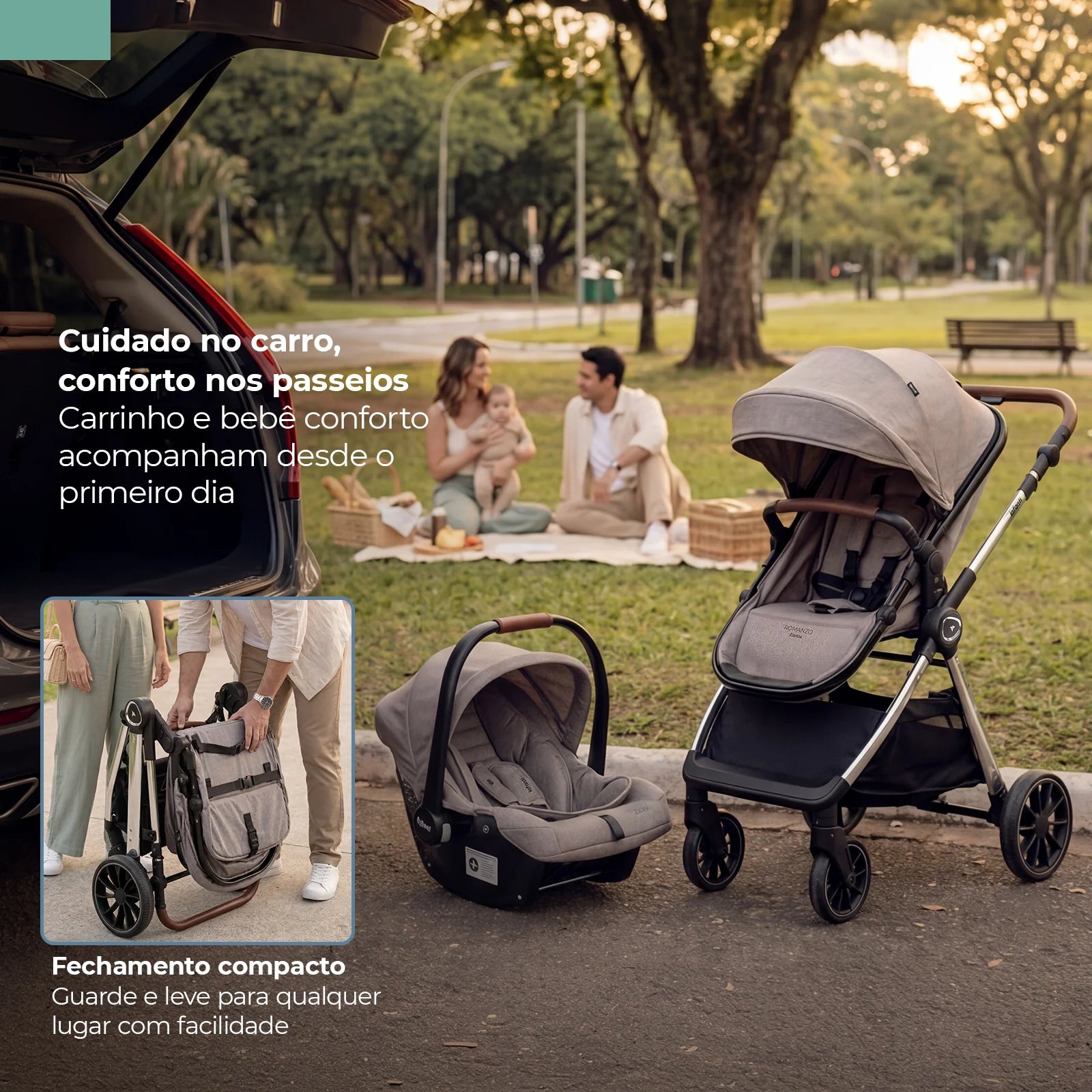 Carrinho Infanti Romanzo Essenza Trio Isofix - Bege Chrome
