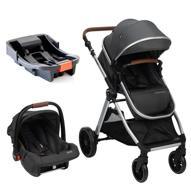 Carrinho Infanti Romanzo Trio Com Base Normal Preto Granizo