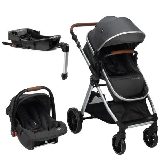 Carrinho Infanti Romanzo Trio Base Isofix Preto Granizo