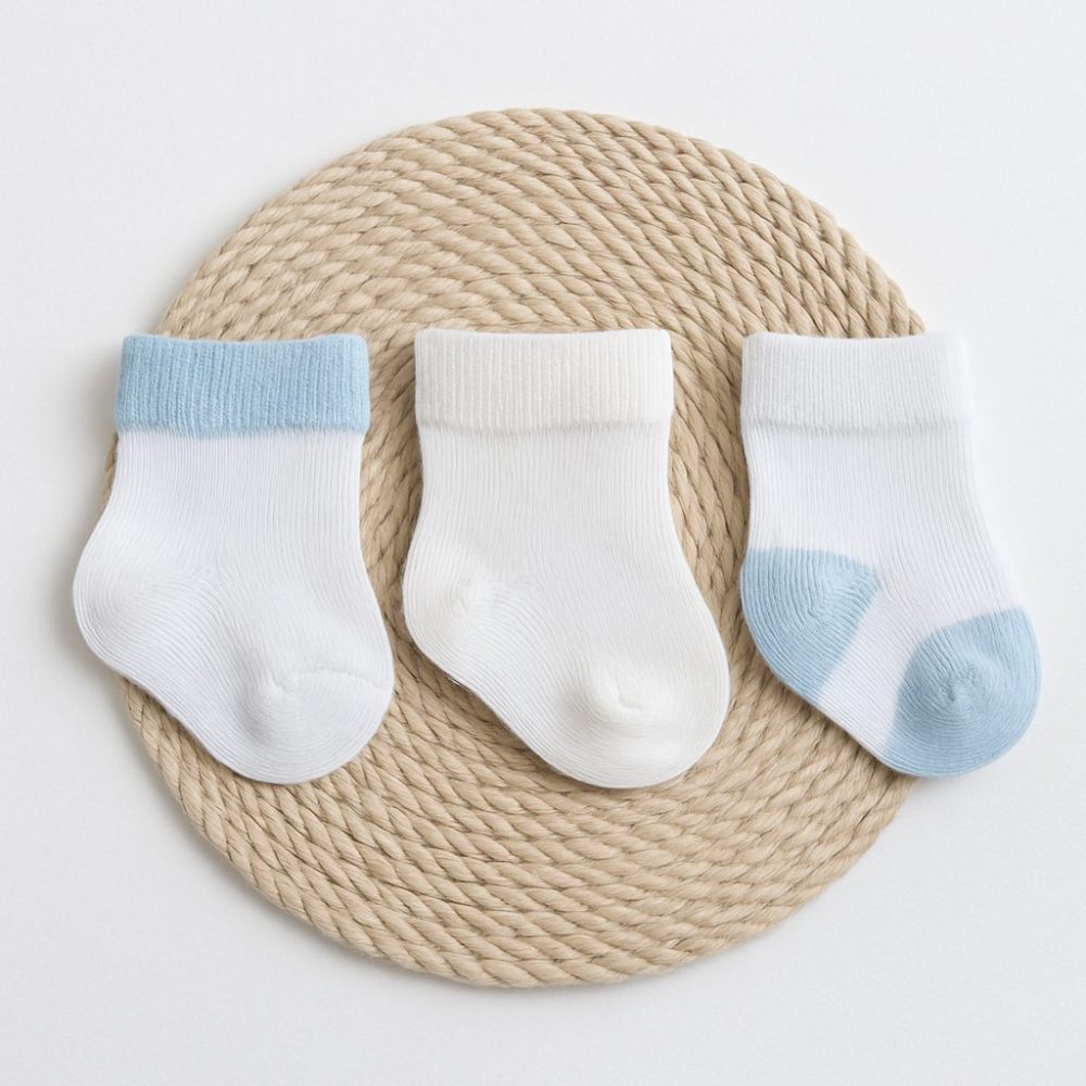 Kit de Meias RN para Bebê Azul e Branco em Algodão