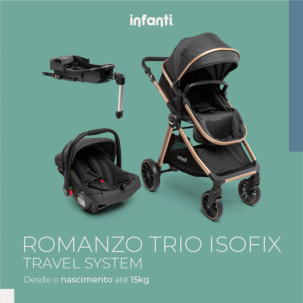 Carrinho Infanti Romanzo Trio Base Isofix Preto Bronze