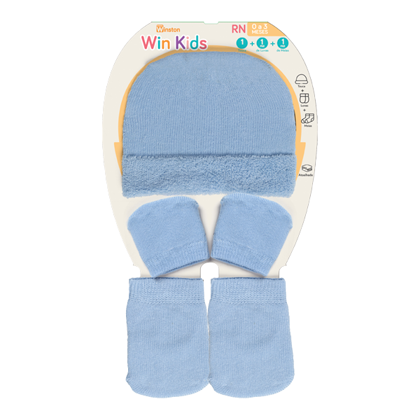 Kit Maternidade Winston - Touca, Luva e Meia - Azul