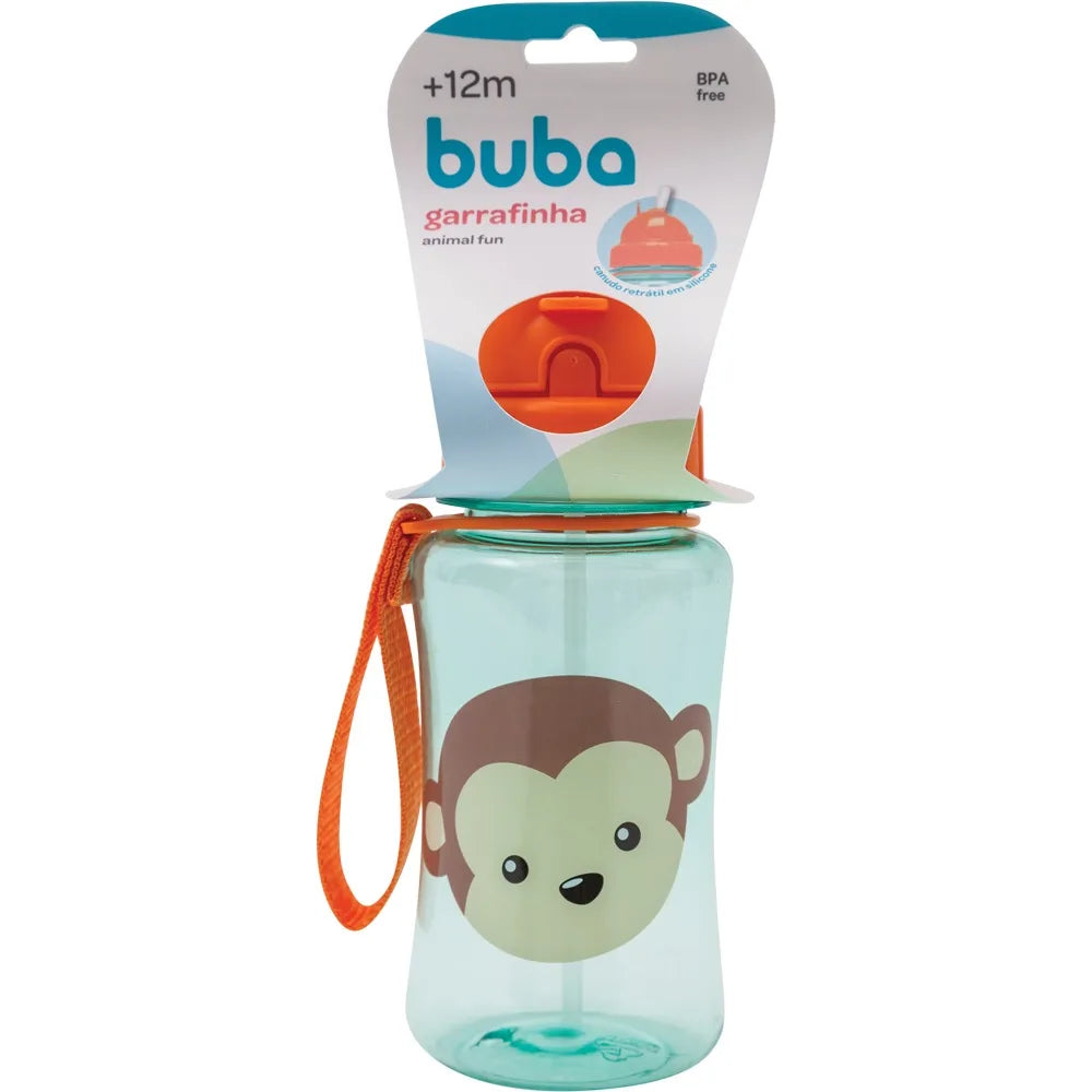 Garrafinha Infantil Animal Fun Buba Com Canudo 350ml - Macaco