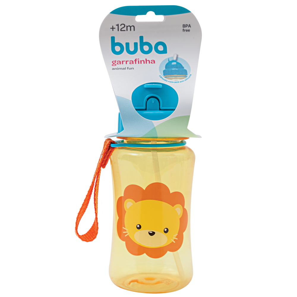 Garrafinha Infantil Animal Fun Buba Com Canudo 350ml - Leão