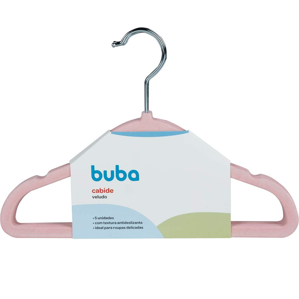 Kit 5 Cabides Infantil Buba em Veludo Rosa