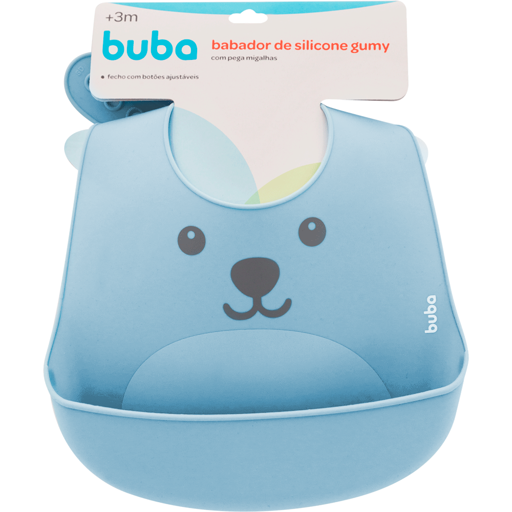 Babador de Silicone com Pega Migalhas Urso Azul Buba