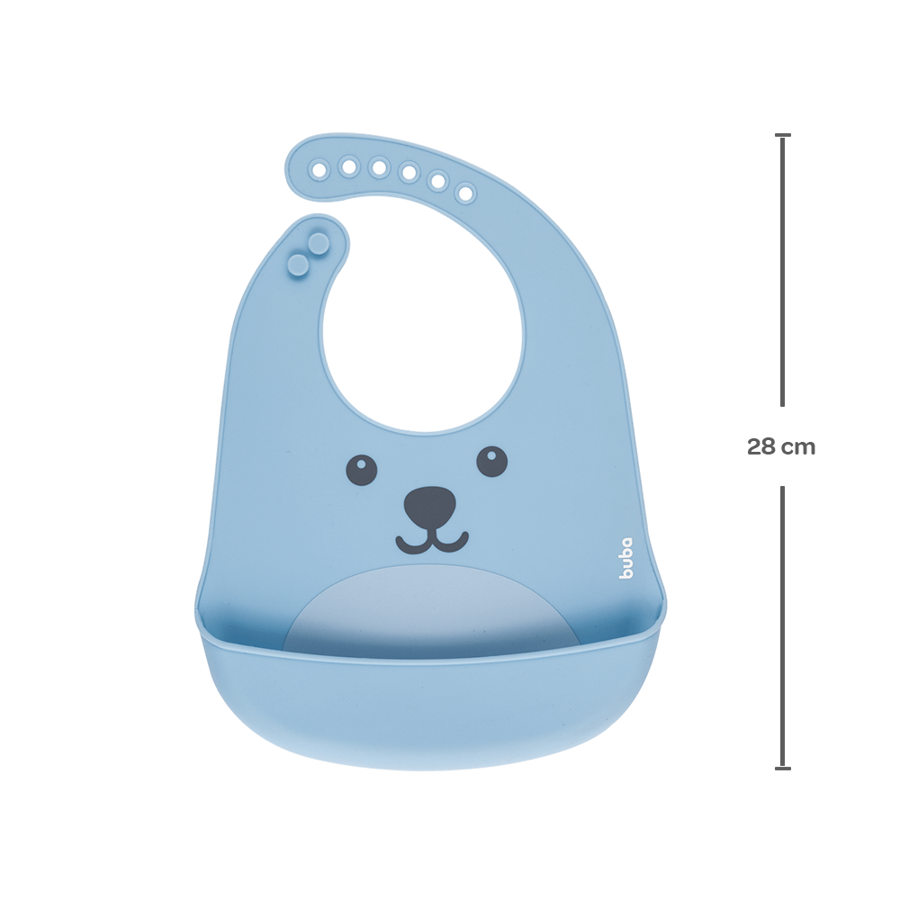 Babador de Silicone com Pega Migalhas Urso Azul Buba