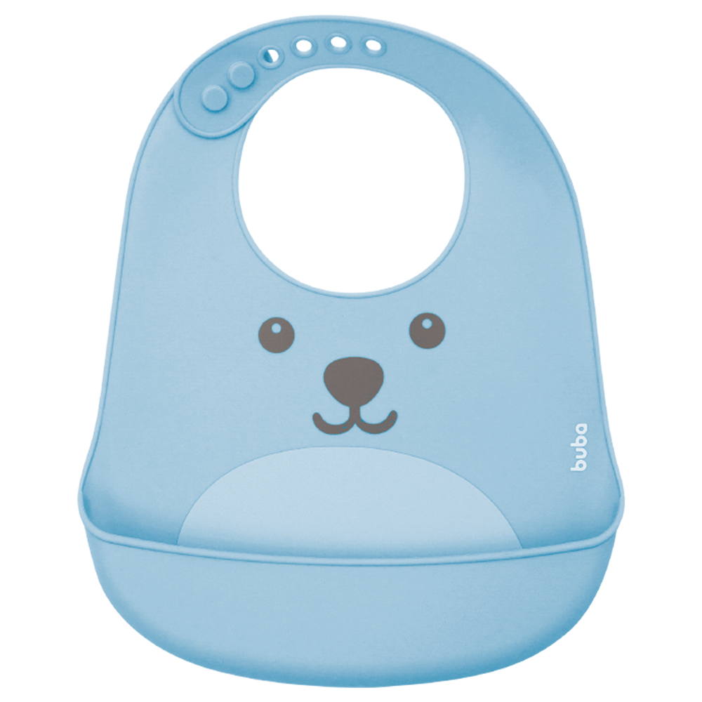 Babador de Silicone com Pega Migalhas Urso Azul Buba