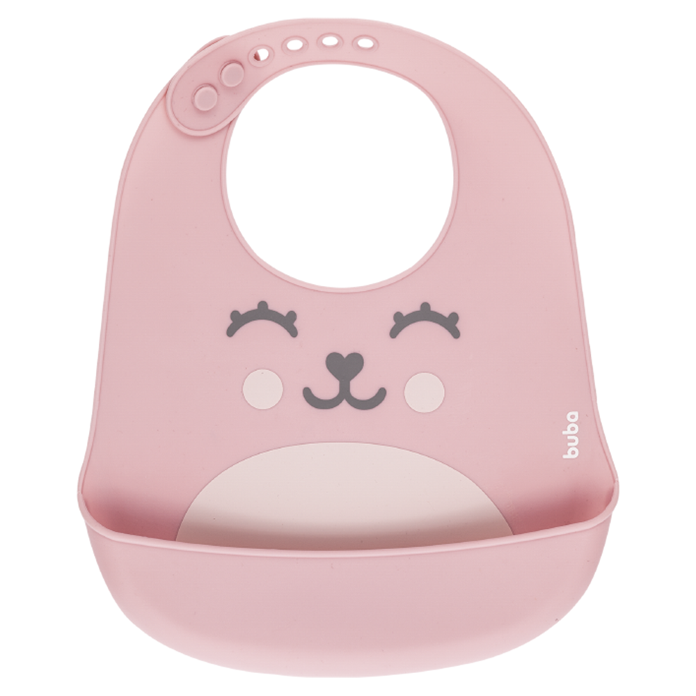 Babador de Silicone com Pega Migalhas Urso Rosa Buba