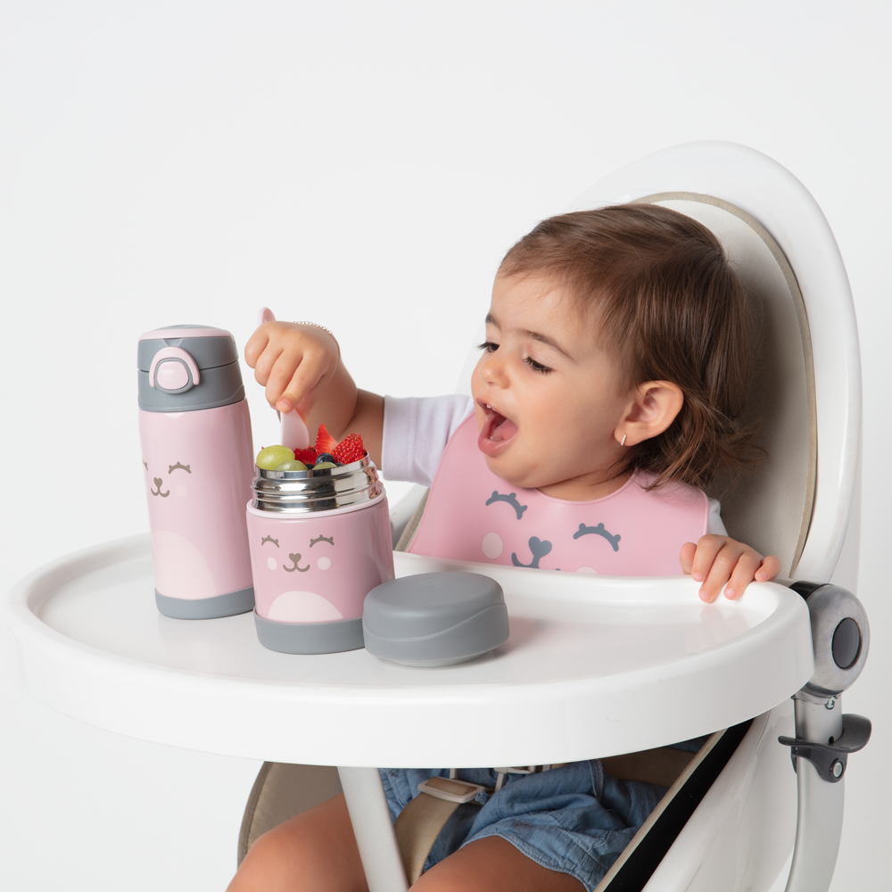 Babador de Silicone com Pega Migalhas Urso Rosa Buba