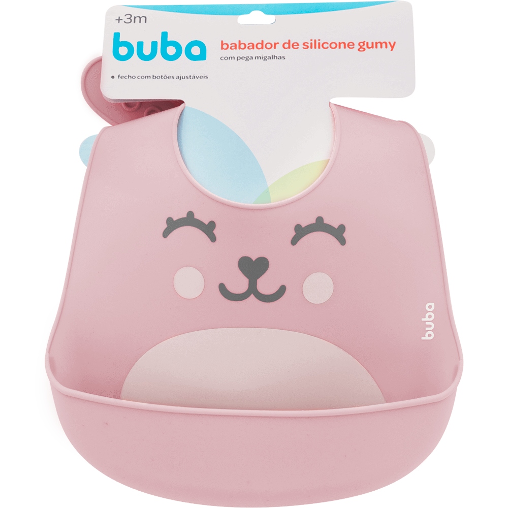 Babador de Silicone com Pega Migalhas Urso Rosa Buba