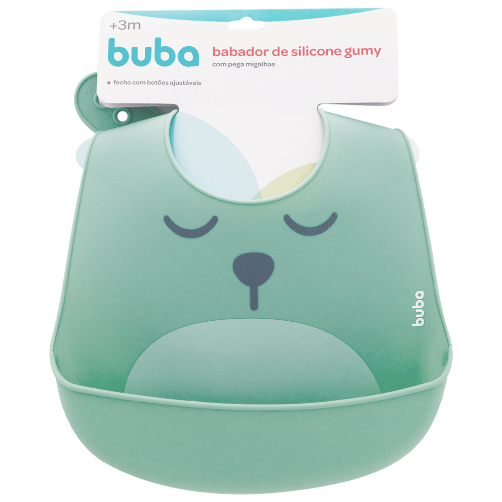 Babador de Silicone com Pega Migalhas Urso Verde Buba