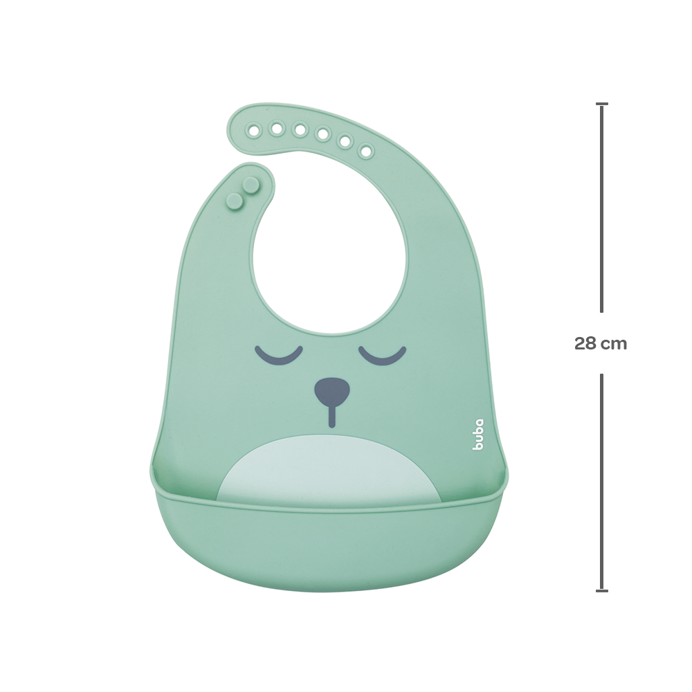 Babador de Silicone com Pega Migalhas Urso Verde Buba