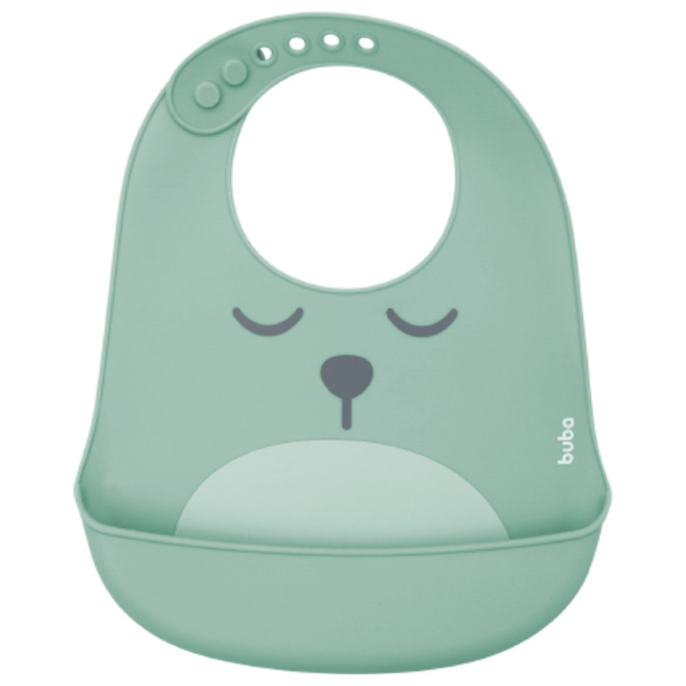 Babador de Silicone com Pega Migalhas Urso Verde Buba