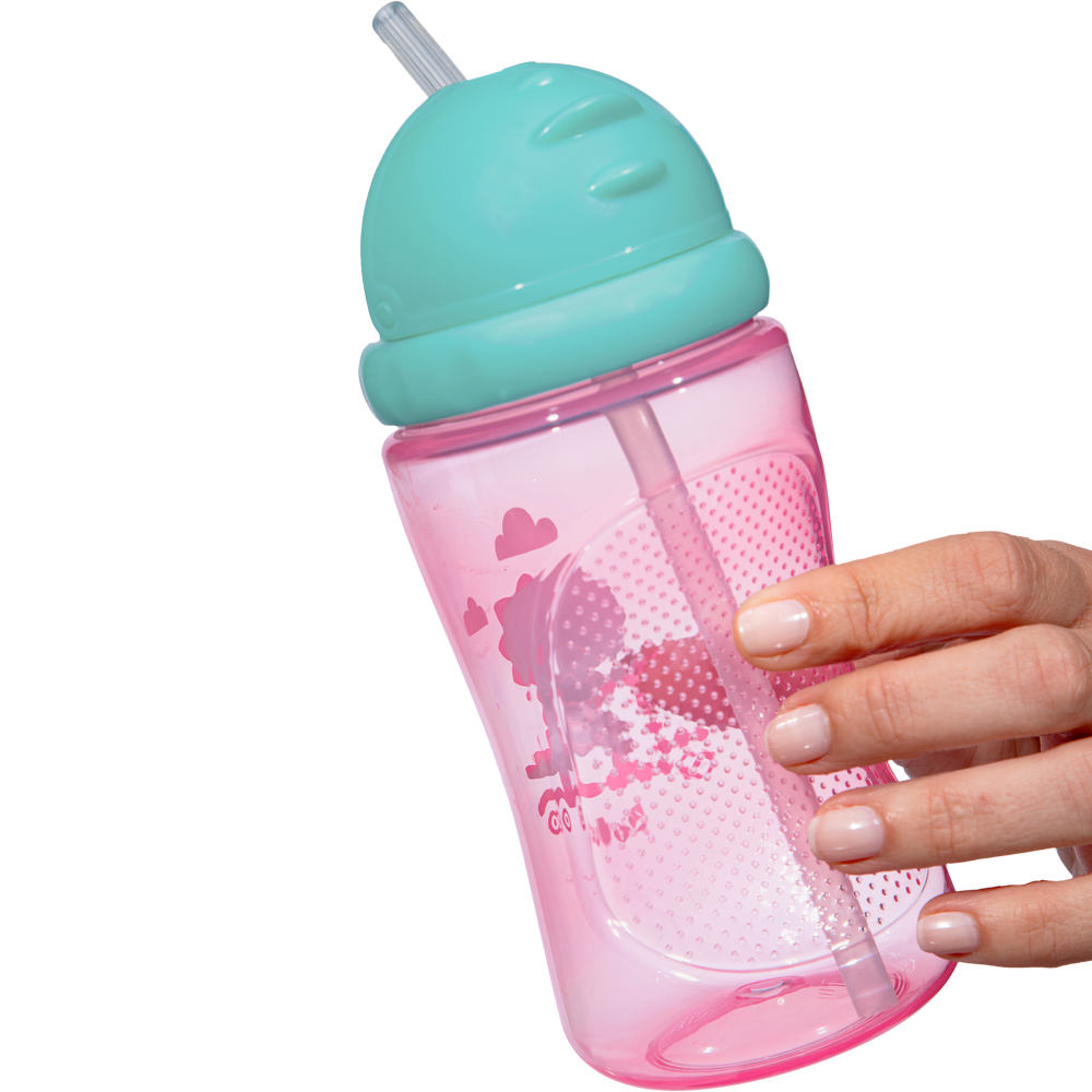 Garrafinha Infantil Buba Com Canudo 400ml - Dino Patinete Rosa