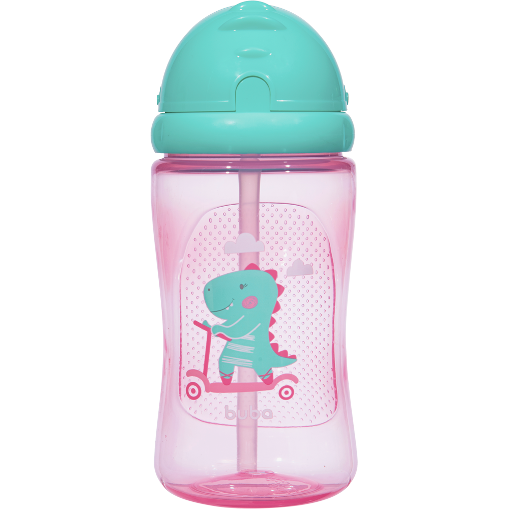 Garrafinha Infantil Buba Com Canudo 400ml - Dino Patinete Rosa