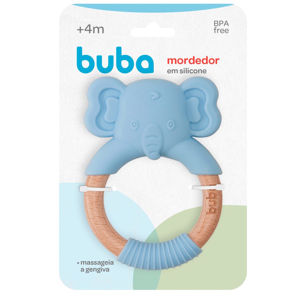 Mordedor Buba em Silicone e Bambu Elefante Azul