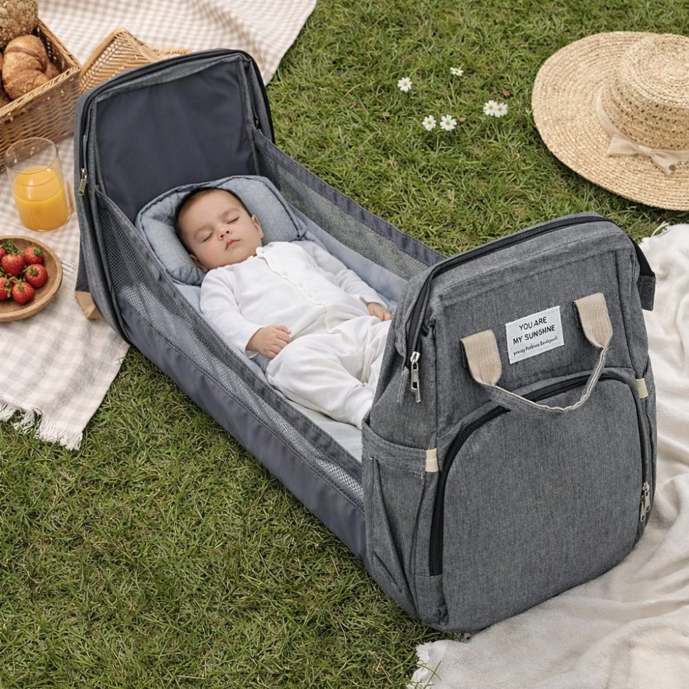 Mochila Maternidade Vira Berço Térmica - Cinza