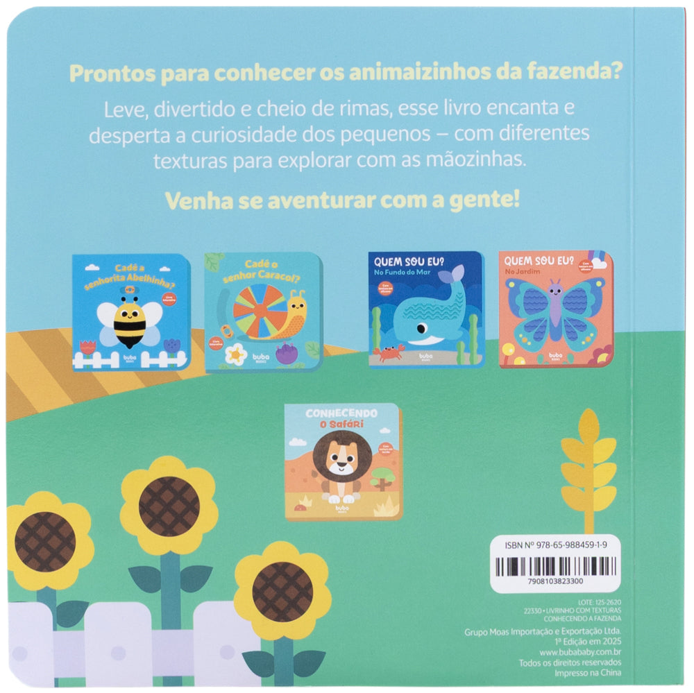 Livro Infantil Educativo Sensorial Buba Com Texturas - Conhecendo a Fazenda