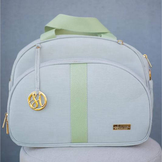 Bolsa da Mamãe - Linho Bege com Fitas Verde Chá