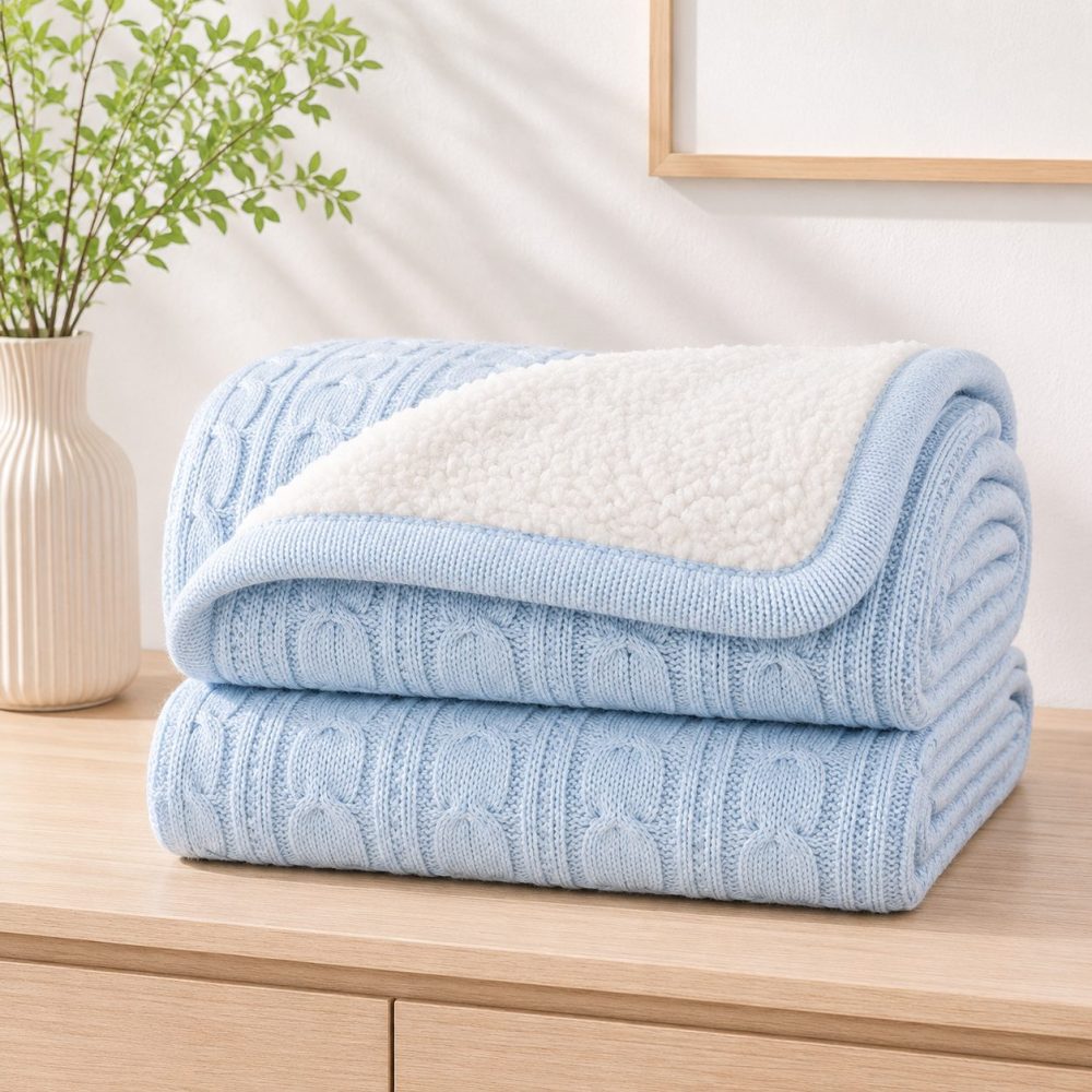 Cobertor Bebê Tricot com Sherpa Azul