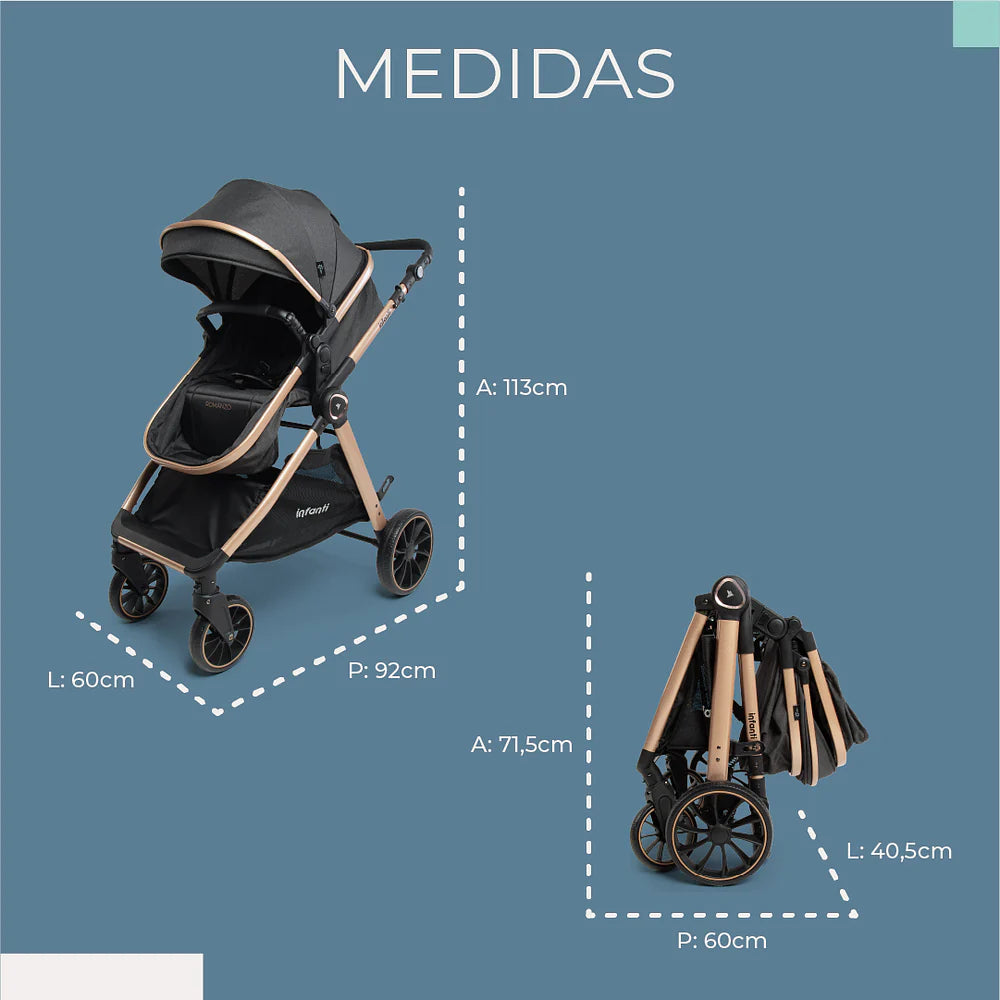 Carrinho Infanti Romanzo Trio Base Isofix Preto Bronze