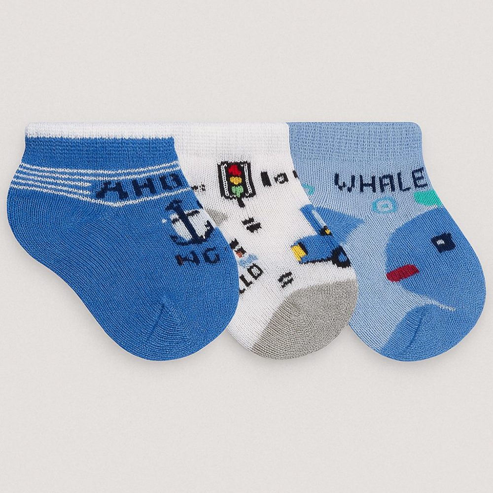 Kit 3 Meias Costura Fina Estampa Variadas - Baleia